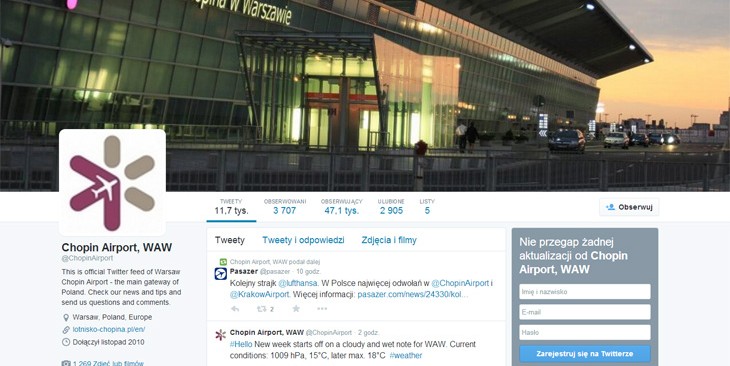 Lotnisko Chopina w czołówce na Twitterze