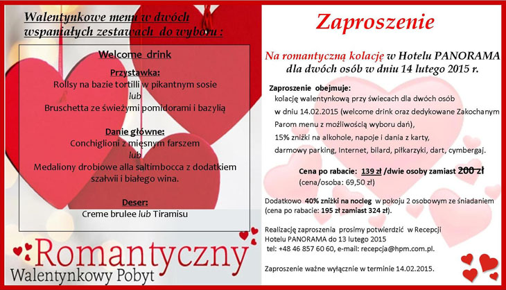 Walentyki w Hotelu Panorama