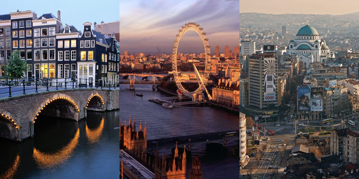 Amsterdam, Londyn, Belgrad
