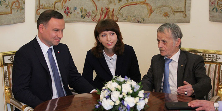 Andrzej Duda, prezydent RP i Mustafa Dżemilew, przedstawiciel społeczności Tatarów krymskich, deputowany do Rady Najwyższej Ukrainy.