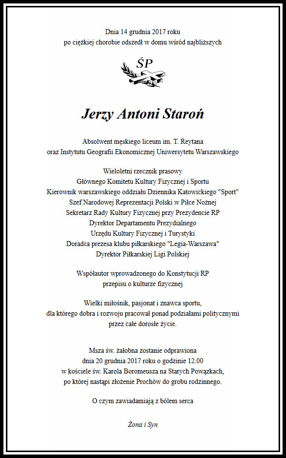Odszedł Jerzy Antoni Staroń