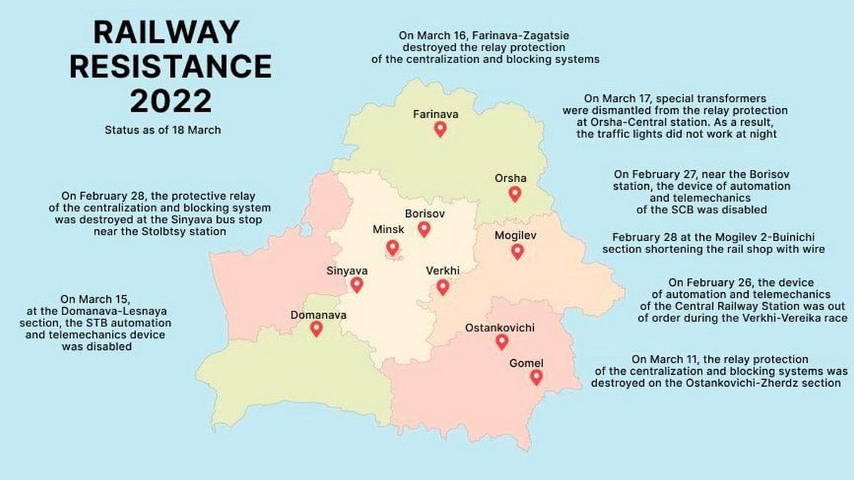 Franciszak Wiaczorka zamieścił mapę "Opór na kolei", na której widać miejsca, gdzie dokonano sabotażu połączeń kolejowych.