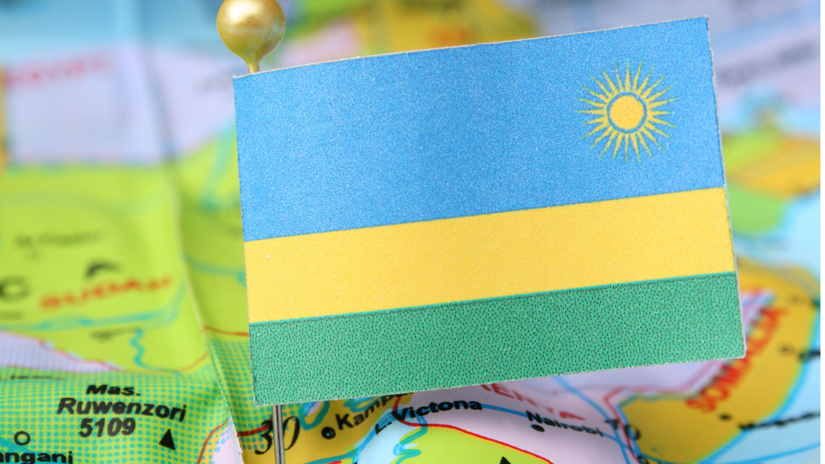 Flaga Aryki, na niej flaga Rwandy
