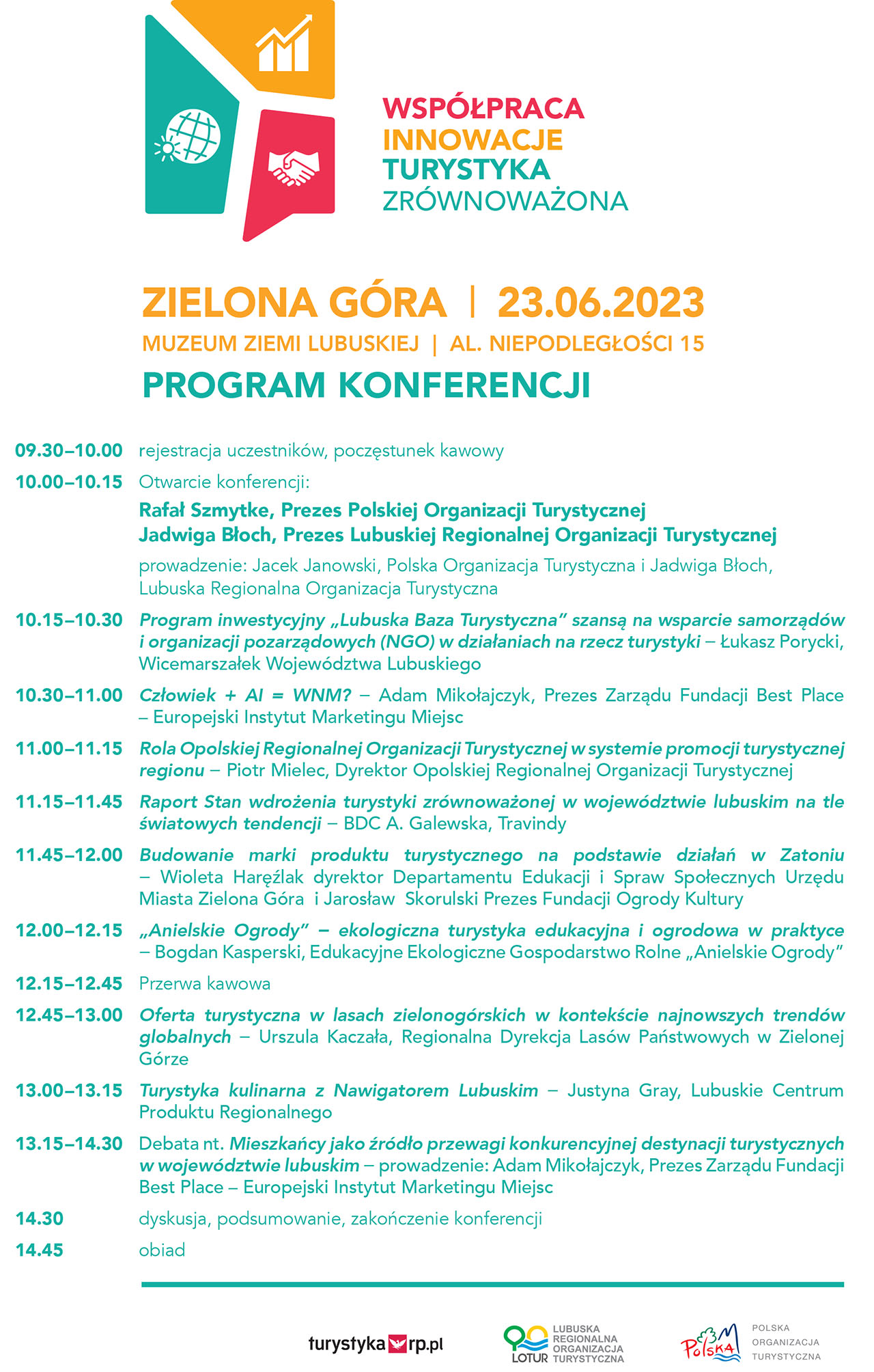 Konferencja pn. Współpraca-Innowacje-Turystyka Zrównoważona - program